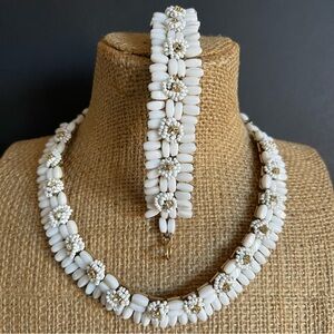 Vintage Miriam Haskell ? hand wired milk glass beaded Necklace & Bracelet Set.